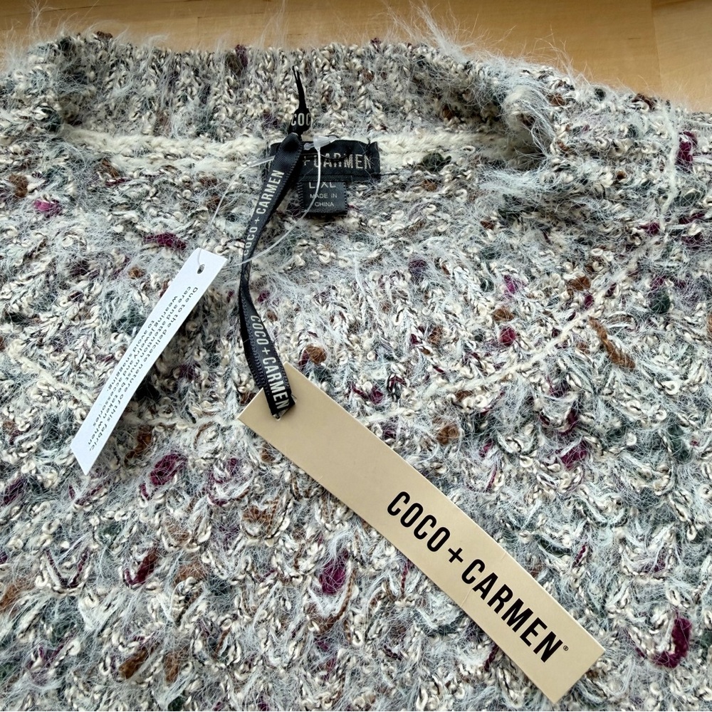 Coco + Carmen NWT Size L/XL Fuzzy Marled Eyelash Chunky Knit Sweater - Picture 3 of 7
